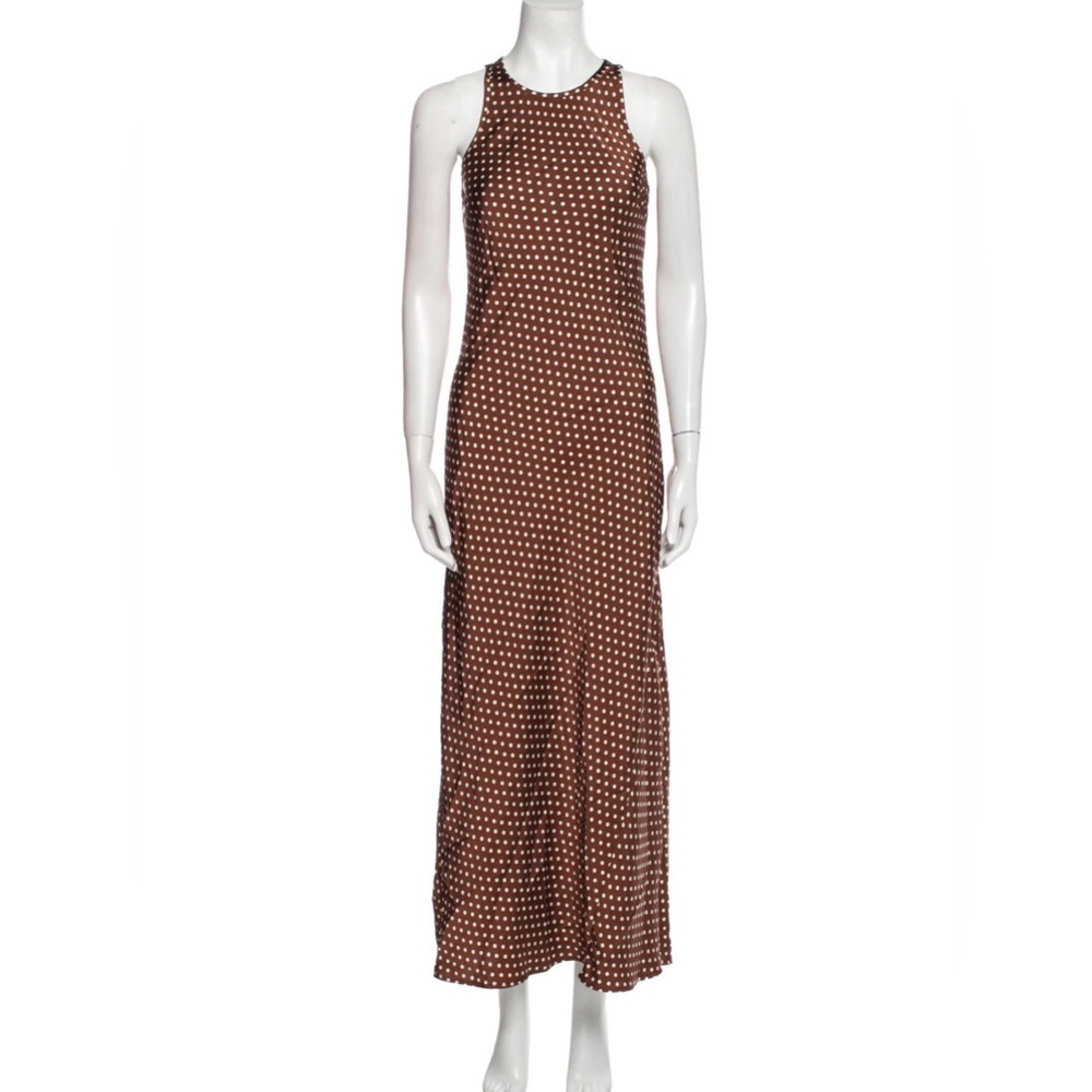 Christian Lacroix Brown Polka Dot Satin Maxi Dress